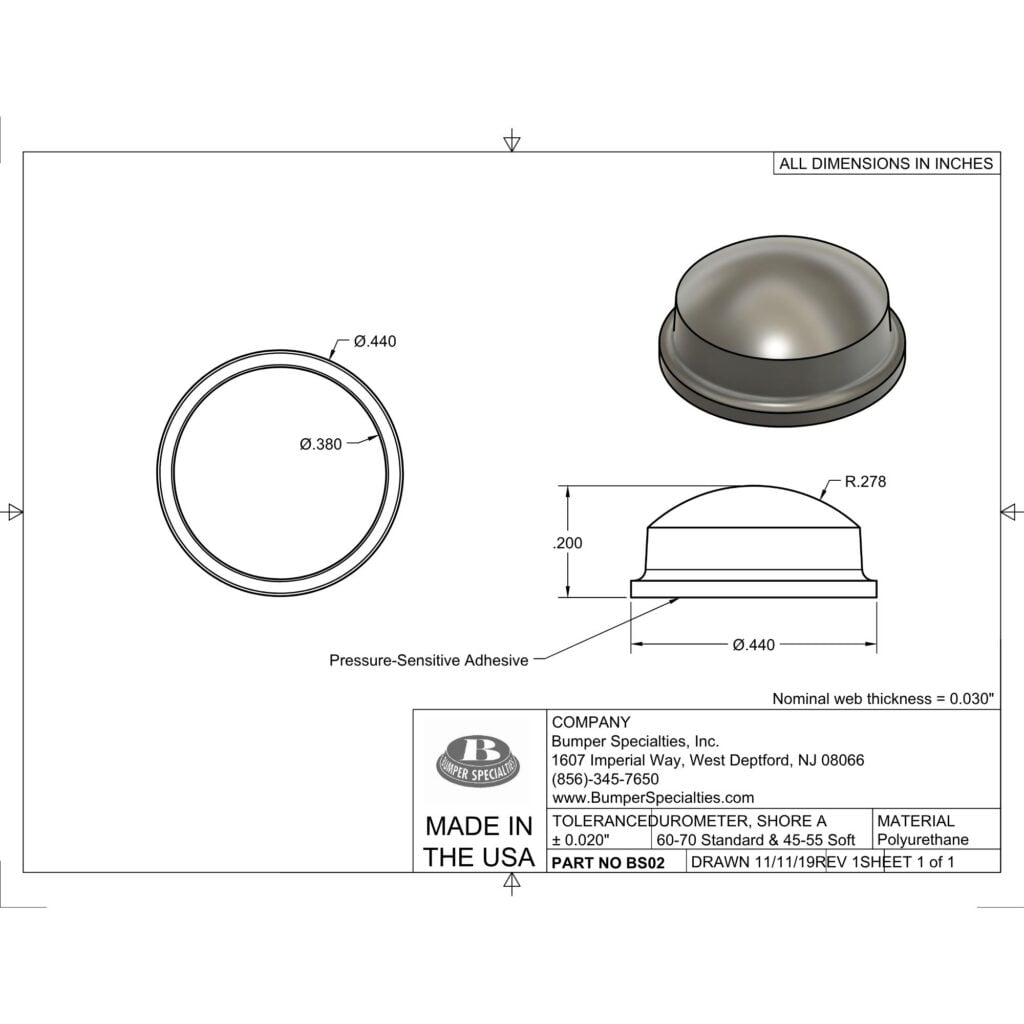 BS02 Self-Adhesive Polyurethane Bumper Line Drawing