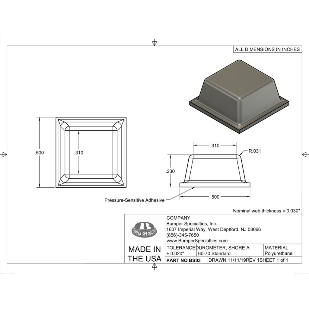 BS03 Self-Adhesive Polyurethane Bumper Line Drawing