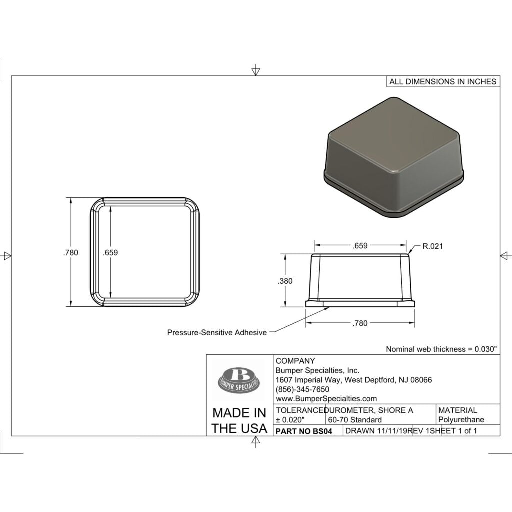 BS04 Self-Adhesive Polyurethane Bumper Line Drawing
