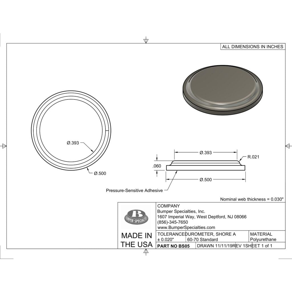 BS05 Self-Adhesive Polyurethane Bumper Line Drawing