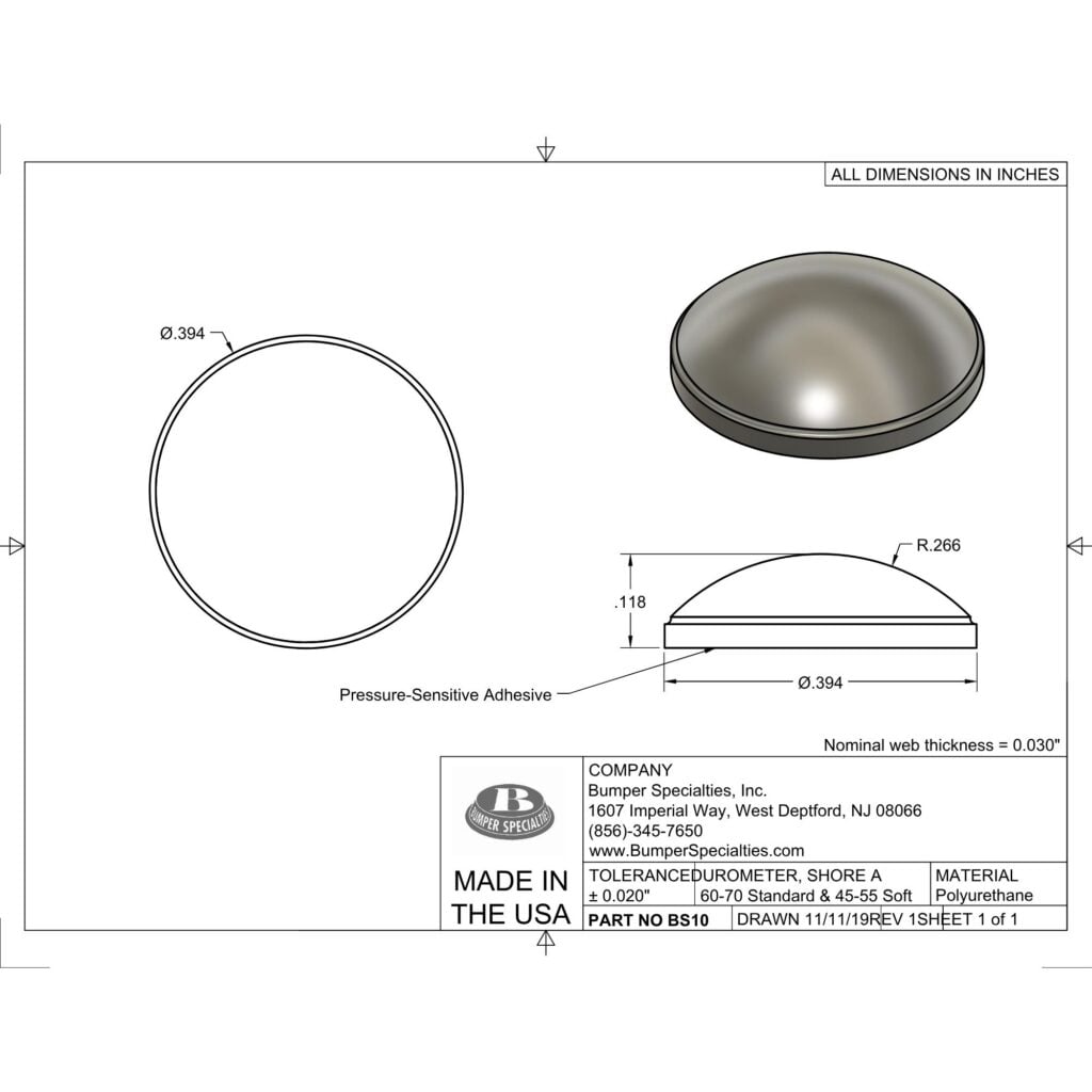 BS10 Self-Adhesive Polyurethane Bumper Line Drawing