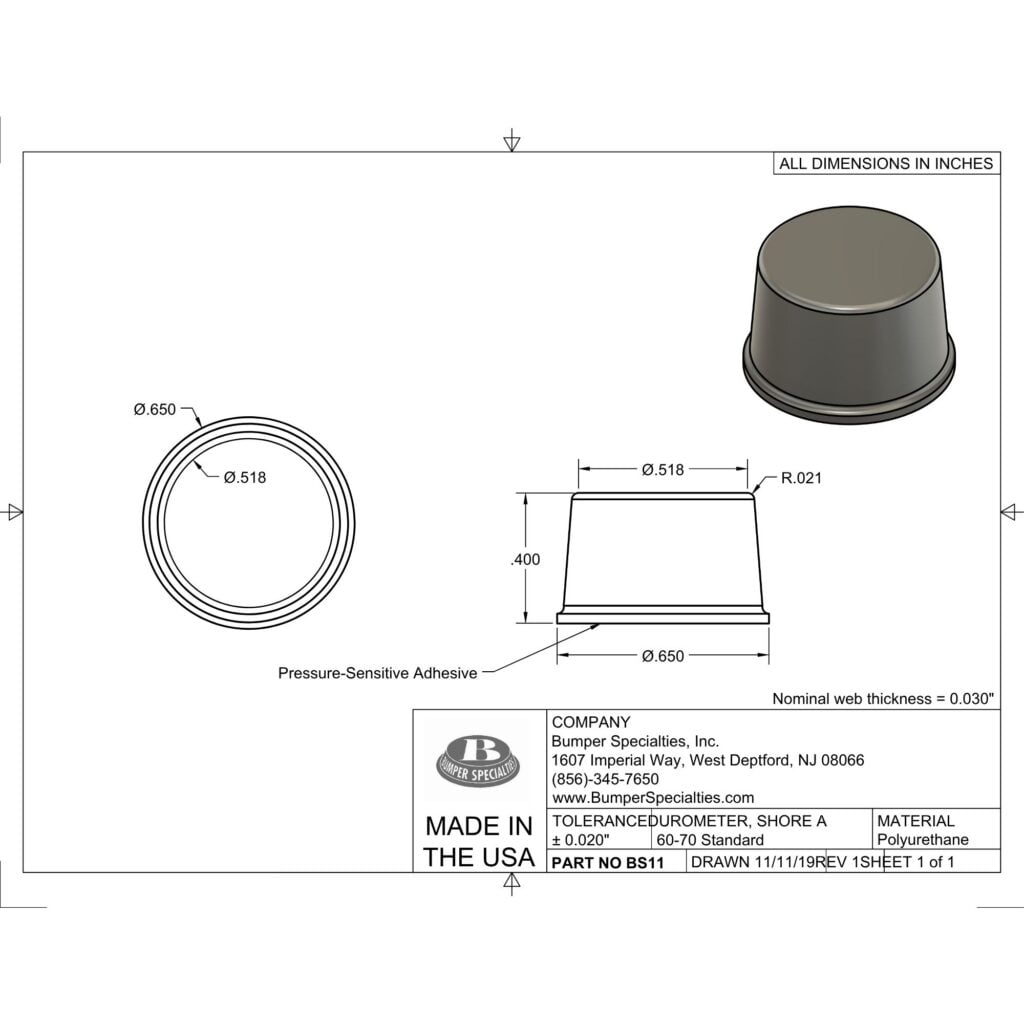 BS11 Self-Adhesive Polyurethane Bumper Line Drawing