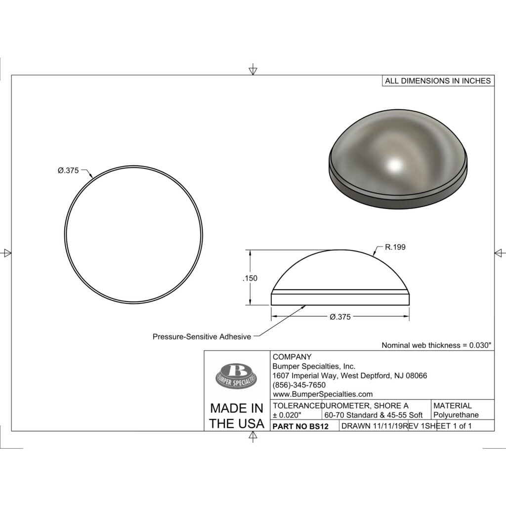 BS12 Self-Adhesive Polyurethane Bumper Line Drawing