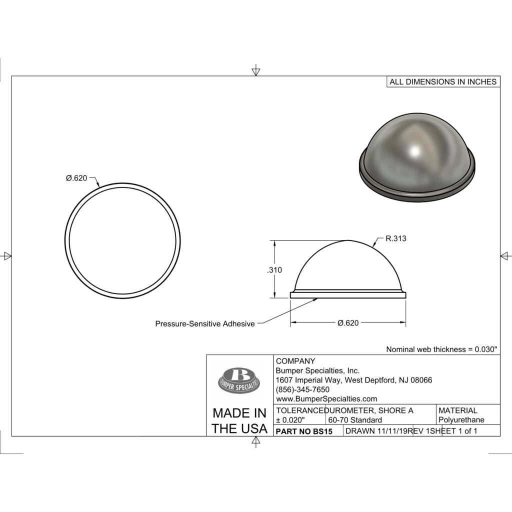 BS15 Self-Adhesive Polyurethane Self-Adhesive Polyurethane Bumper Line Drawing