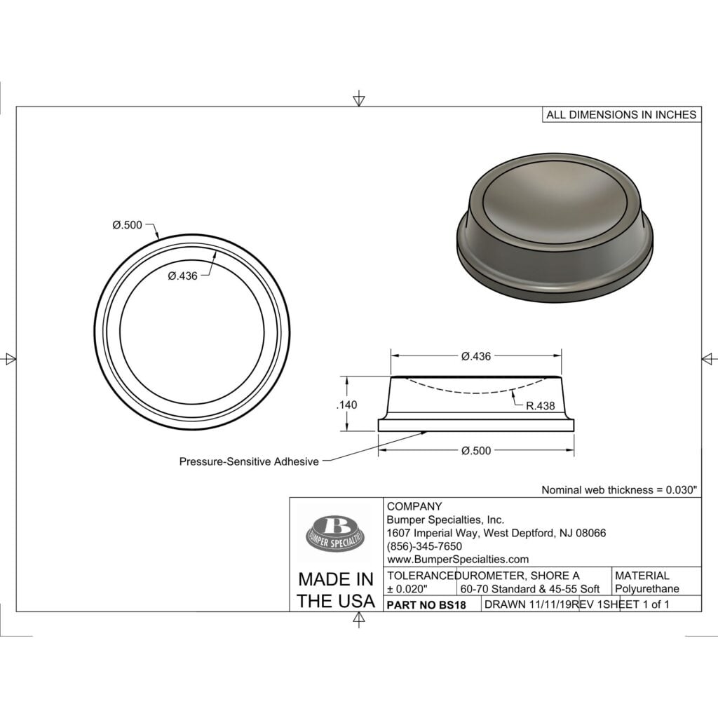 BS18 Self-Adhesive Polyurethane Bumper Line Drawing