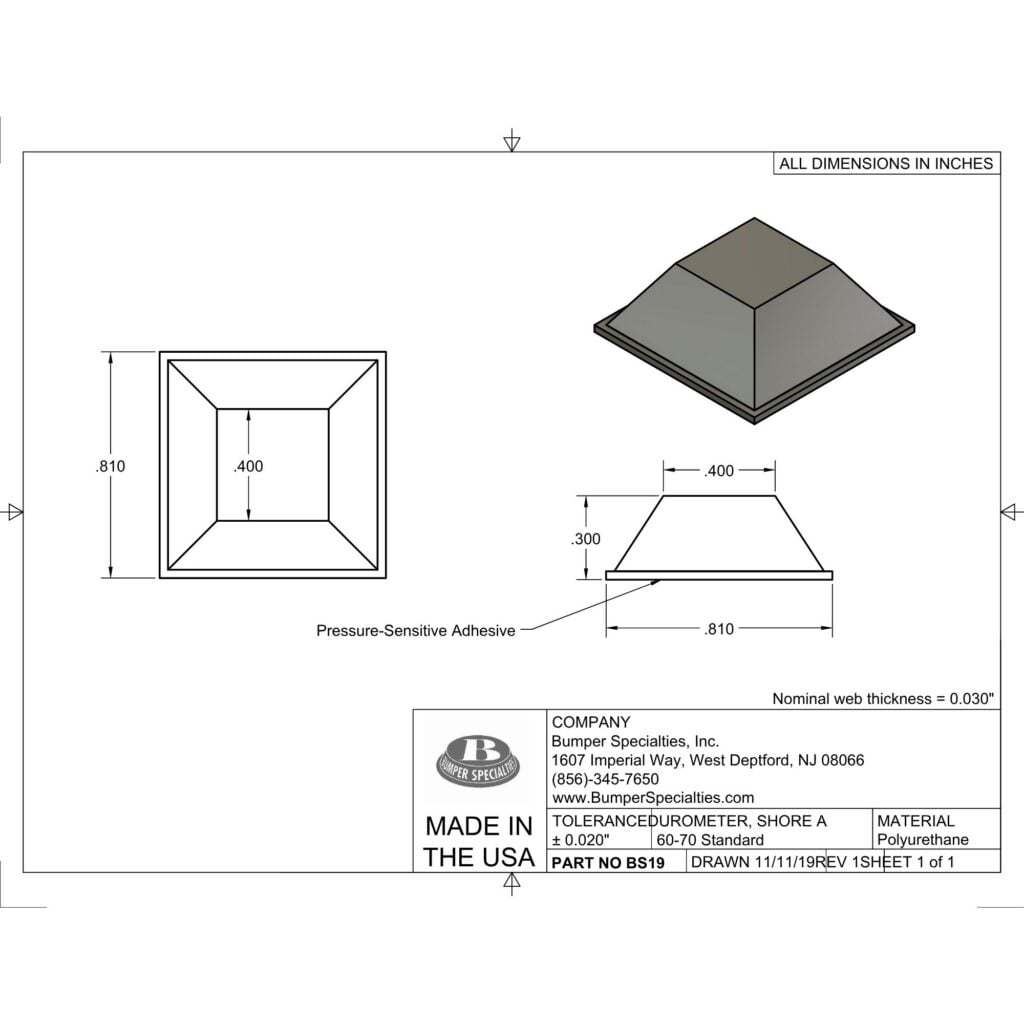 Dibujo lineal de tope de poliuretano autoadhesivo BS19