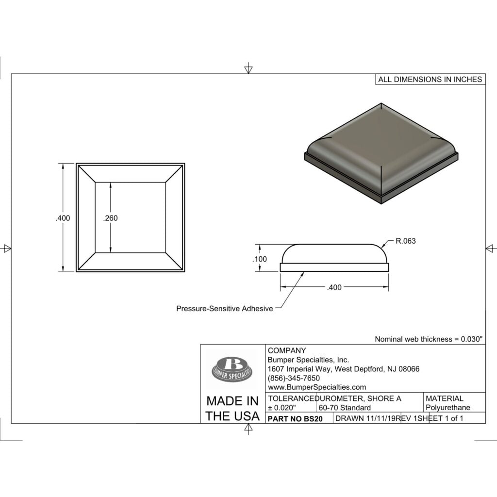 BS20 Self-Adhesive Polyurethane Bumper Line Drawing