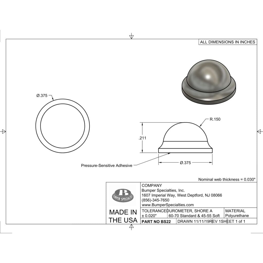 BS22 Self-Adhesive Polyurethane Bumper Line Drawing