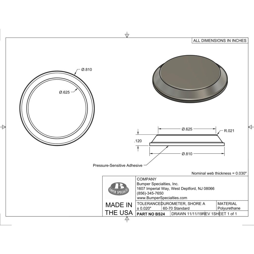 BS24 Self-Adhesive Polyurethane Bumper Line Drawing