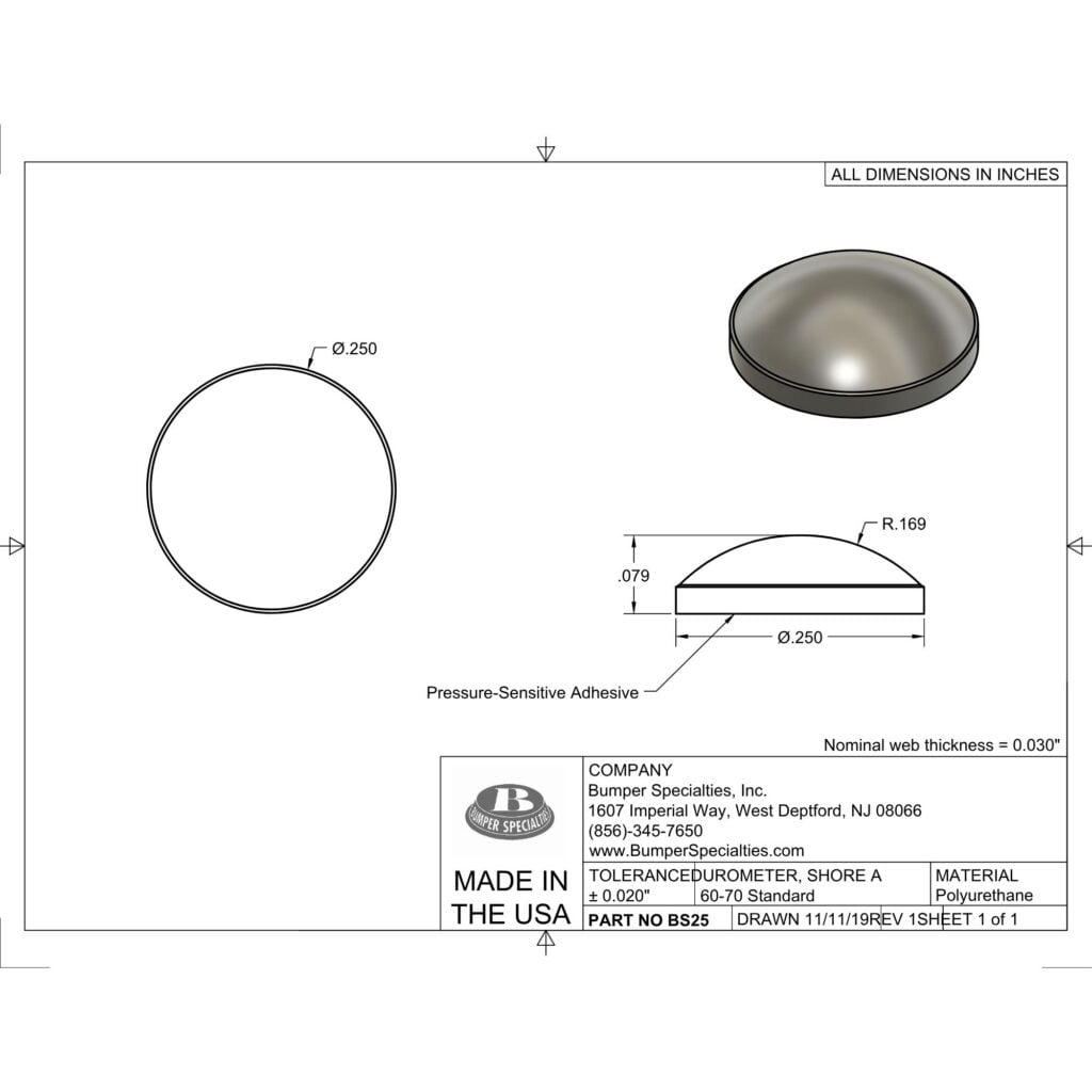 BS25 Self-Adhesive Polyurethane Bumper Line Drawing