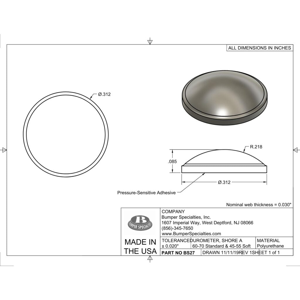 BS27 Selbstklebender Polyurethan-Puffer Strichzeichnung