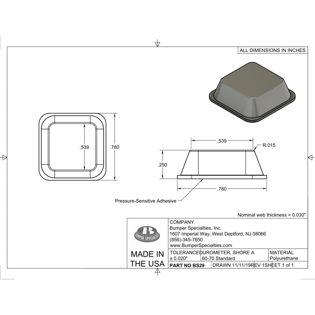 BS29 Self-Adhesive Polyurethane Bumper Line Drawing