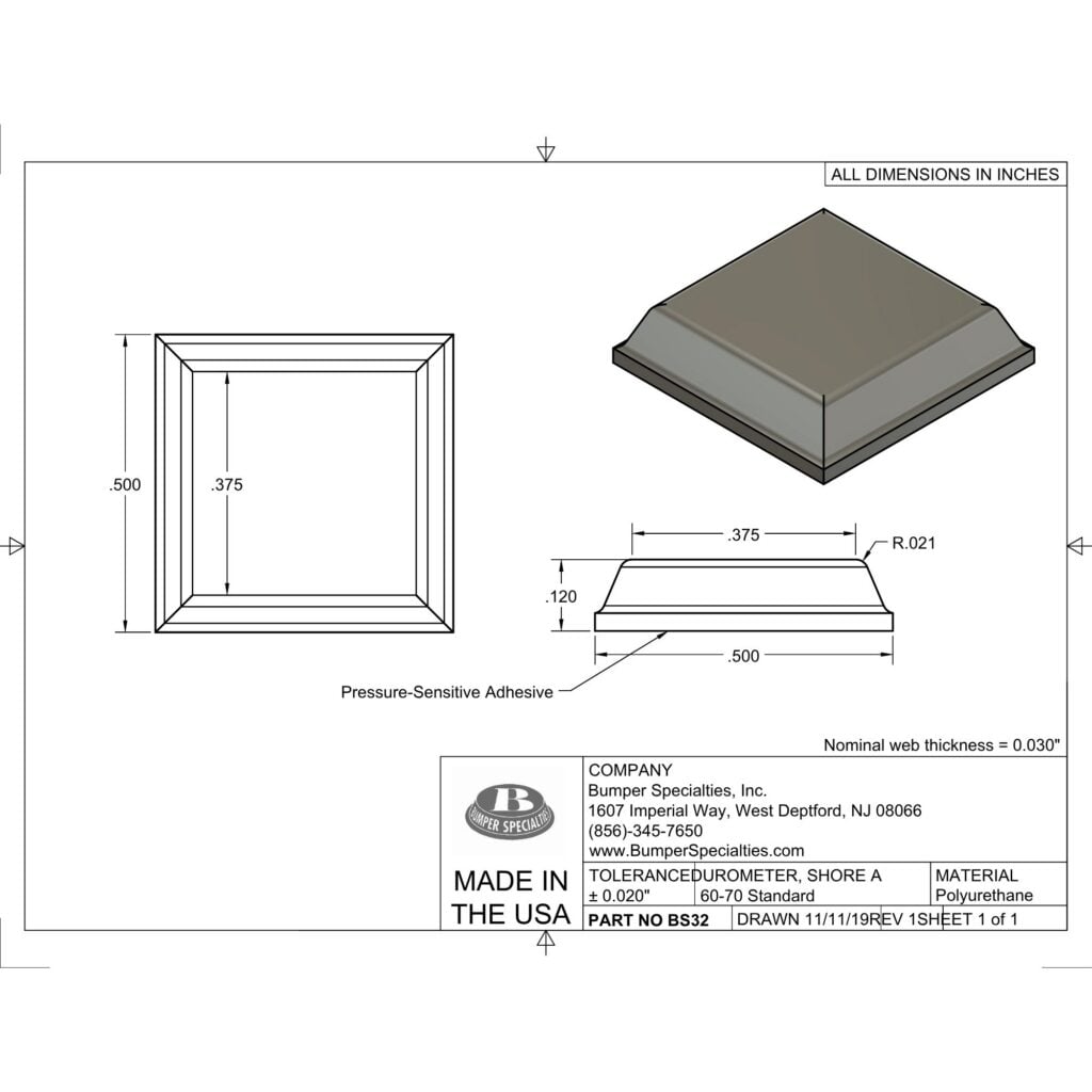 BS32 Self-Adhesive Polyurethane Bumper Line Drawing