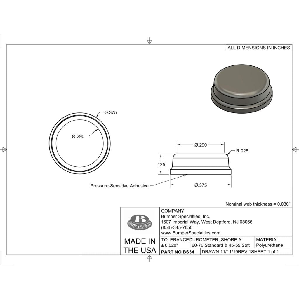 BS34 Self-Adhesive Polyurethane Bumper Line Drawing