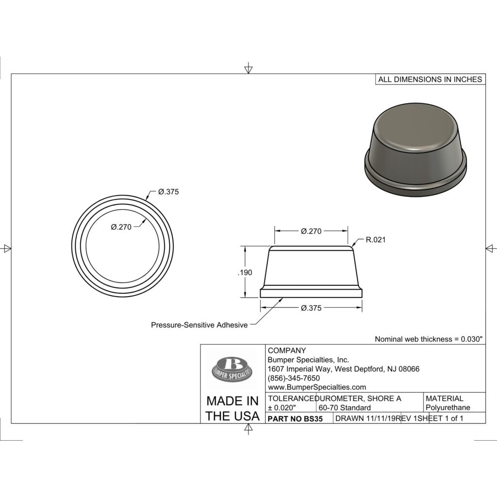 BS35 Self-Adhesive Polyurethane Bumper Line Drawing
