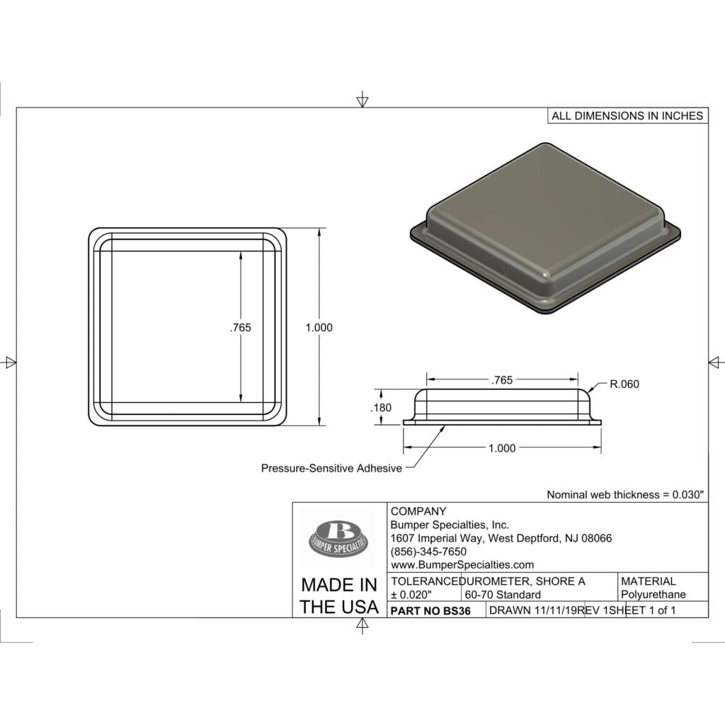 BS36 Self-Adhesive Polyurethane Bumper Line Drawing
