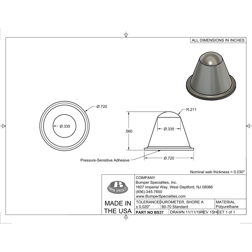 BS37 Self-Adhesive Polyurethane Bumper Line Drawing