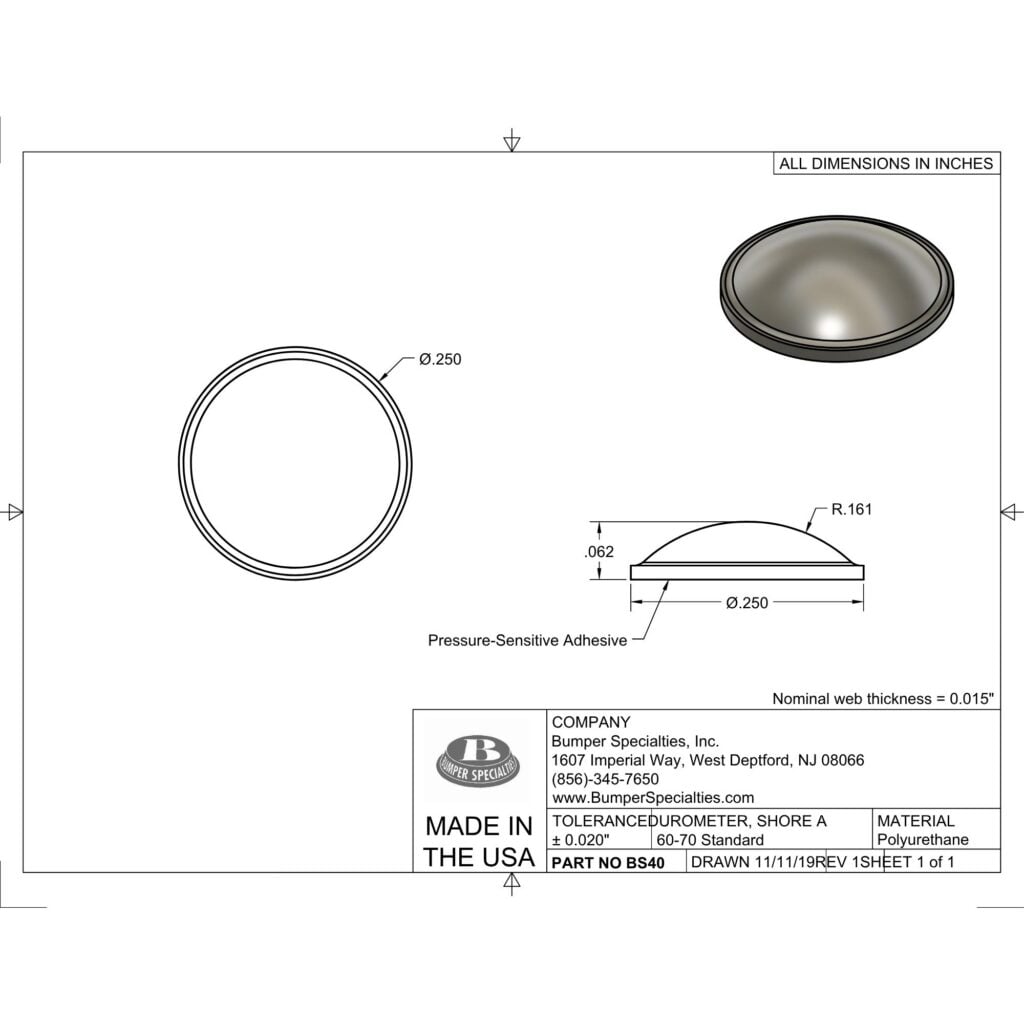 BS40 Self-Adhesive Polyurethane Bumper Line Drawing
