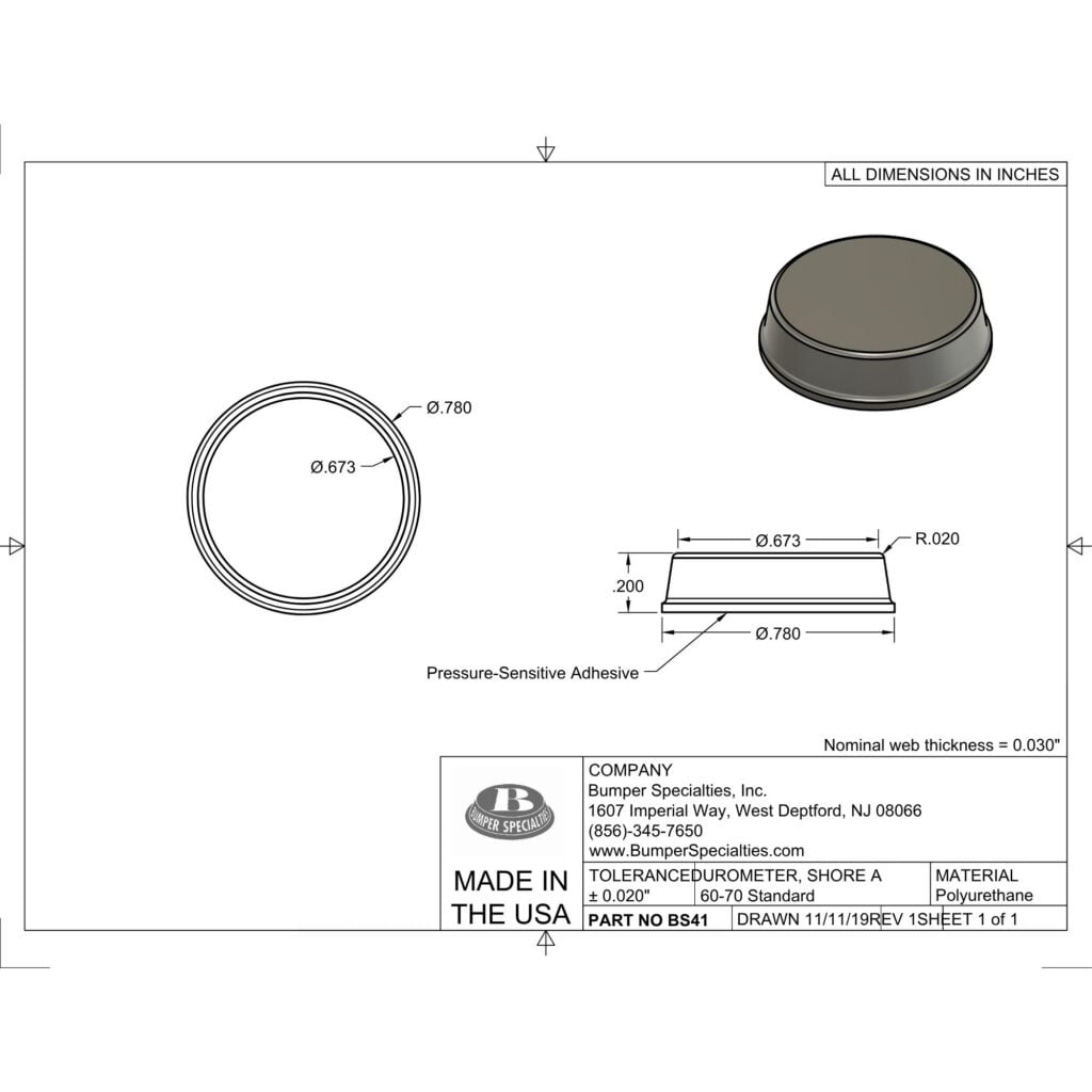 BS41 Self-Adhesive Polyurethane Bumper Line Drawing
