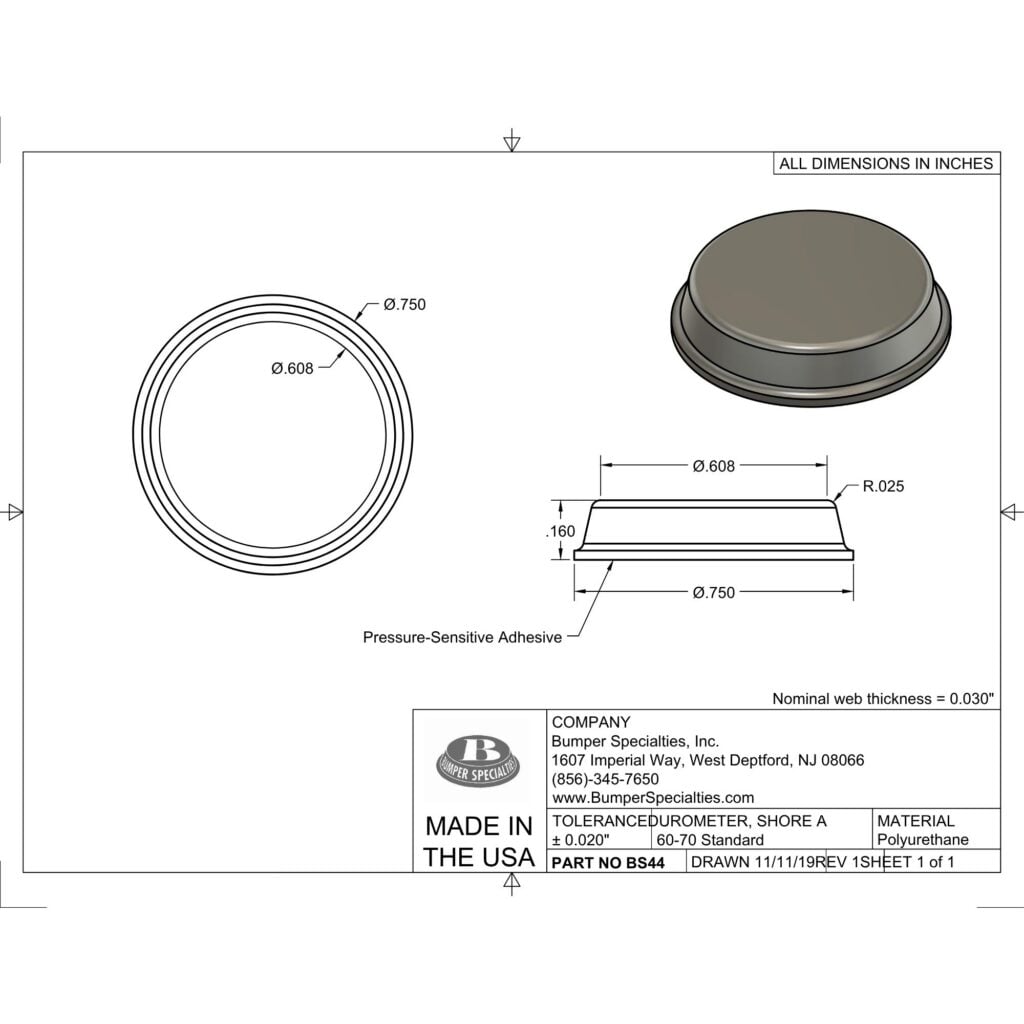 BS44 Self-Adhesive Polyurethane Bumper Line Drawing