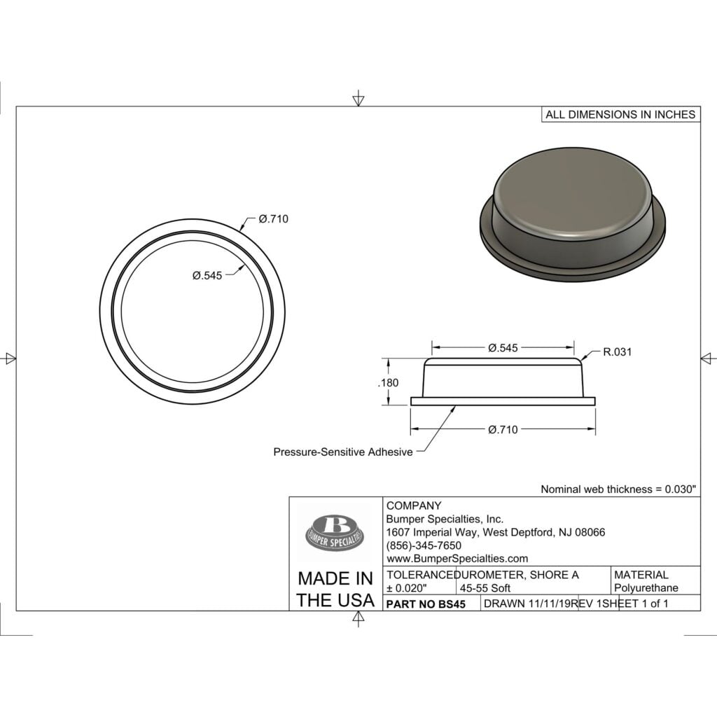 BS45SD Selbstklebender Polyurethan-Puffer Strichzeichnung