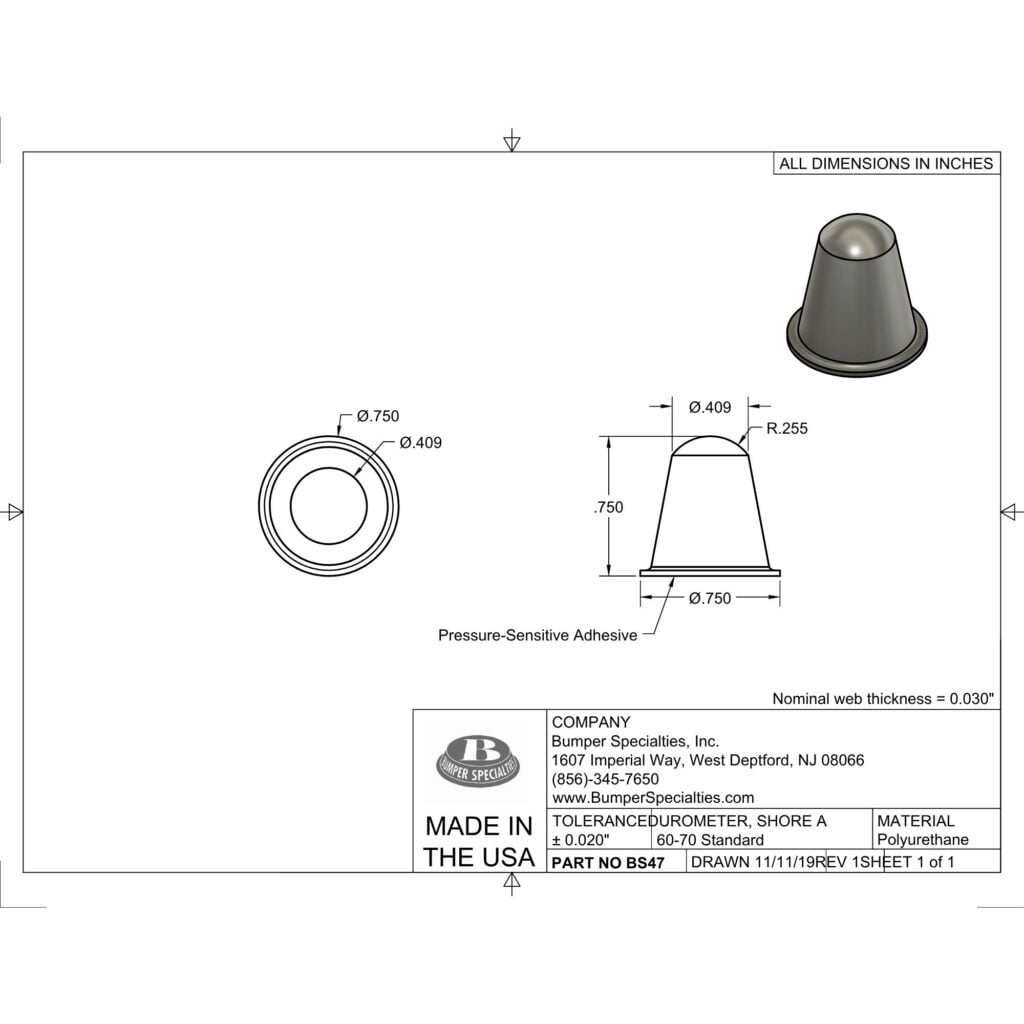 BS47 Self-Adhesive Polyurethane Bumper Line Drawing