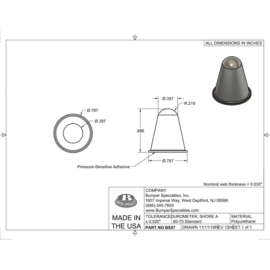 BS57 Self-Adhesive Polyurethane Bumper Line Drawing