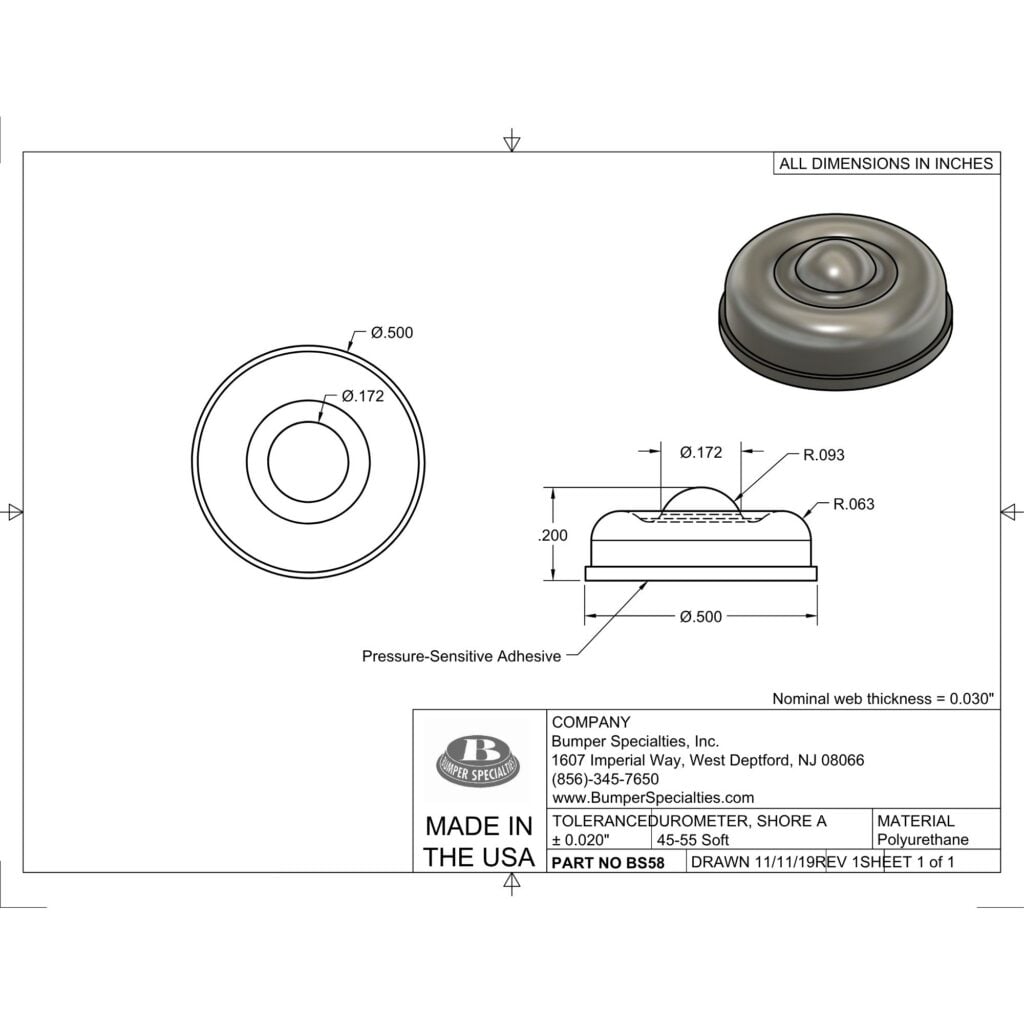 BS58SD Self-Adhesive Polyurethane Bumper Line Drawing