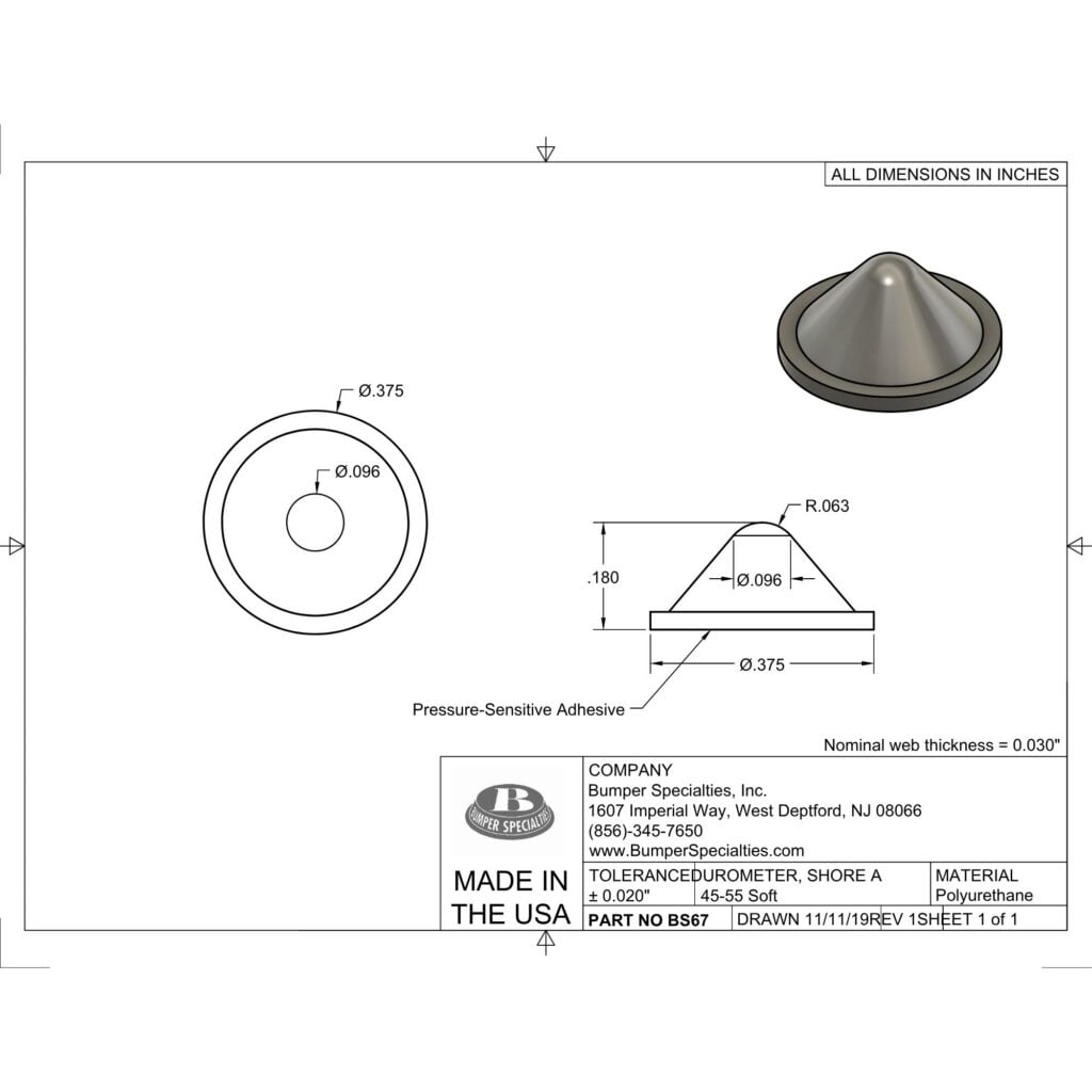 BS67SD Self-Adhesive Polyurethane Bumper Line Drawing