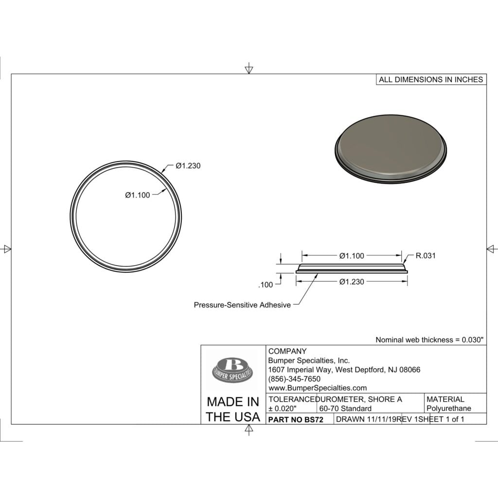 BS72 Self-Adhesive Polyurethane Bumper Line Drawing