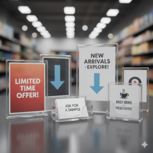 Acrylic Tabletop Display with adhesive bumpers