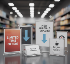 Acrylic Tabletop Display with adhesive bumpers