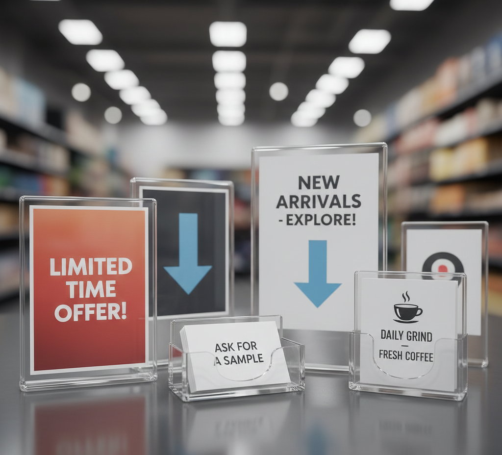 Acrylic Tabletop Display with adhesive bumpers